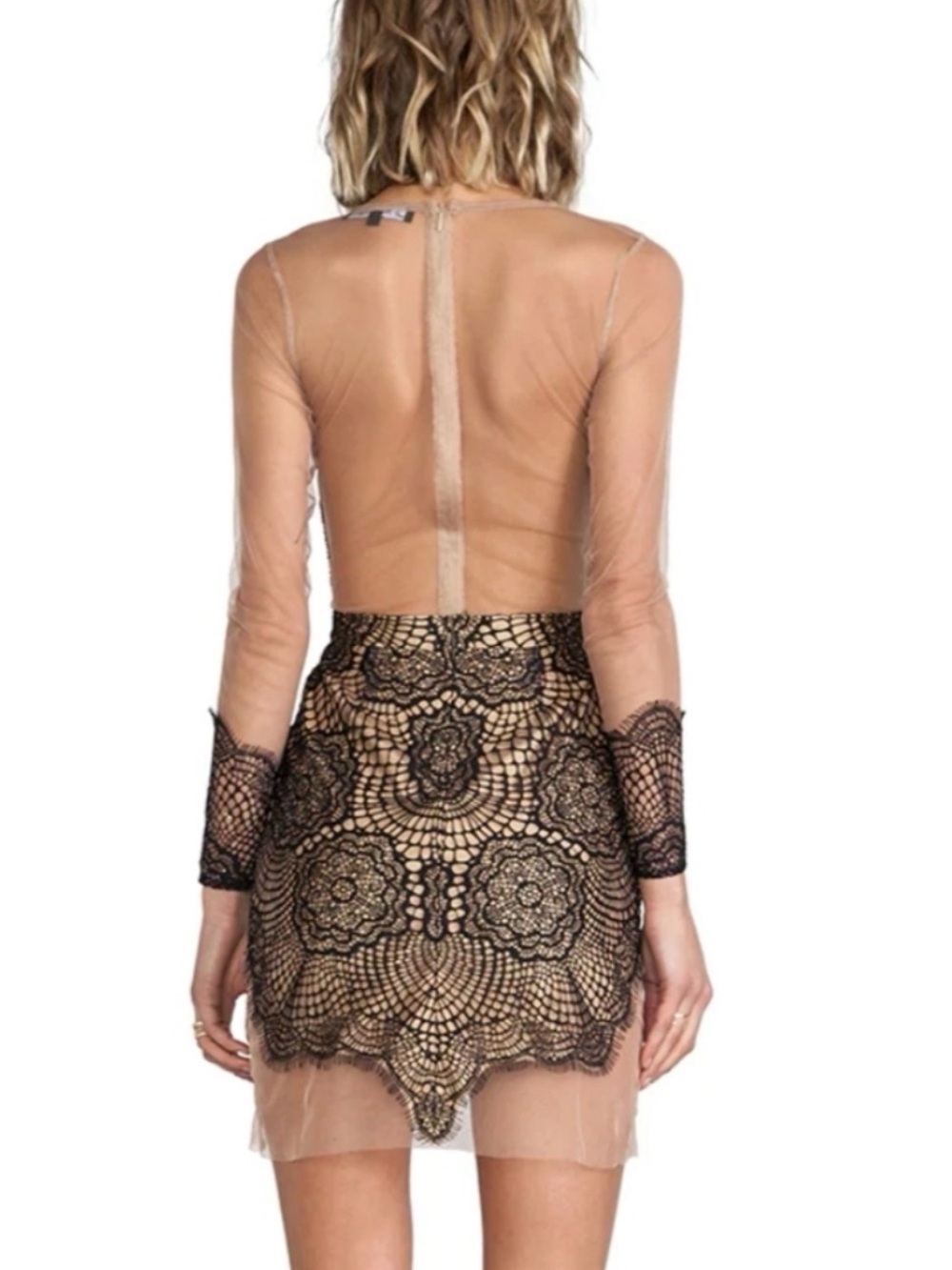 New For Love & Lemons Antigua Mini Dress Black Nude Lace Embroidery Size Medium - Picture 4 of 17